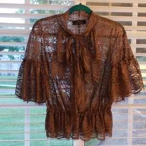 Robert Rodriguez Lace Peplum Bow Blouse